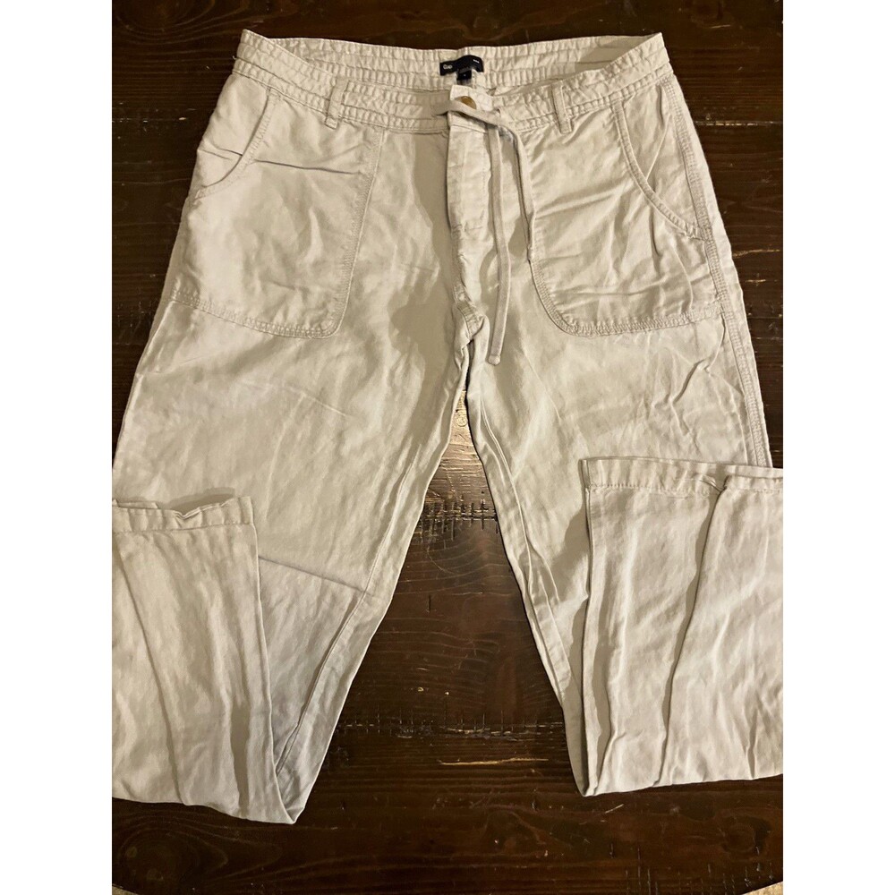 Gap Women's Light Beige Khaki Linen/Cotton Cargo Pants Straight Leg Pockets Sz 8